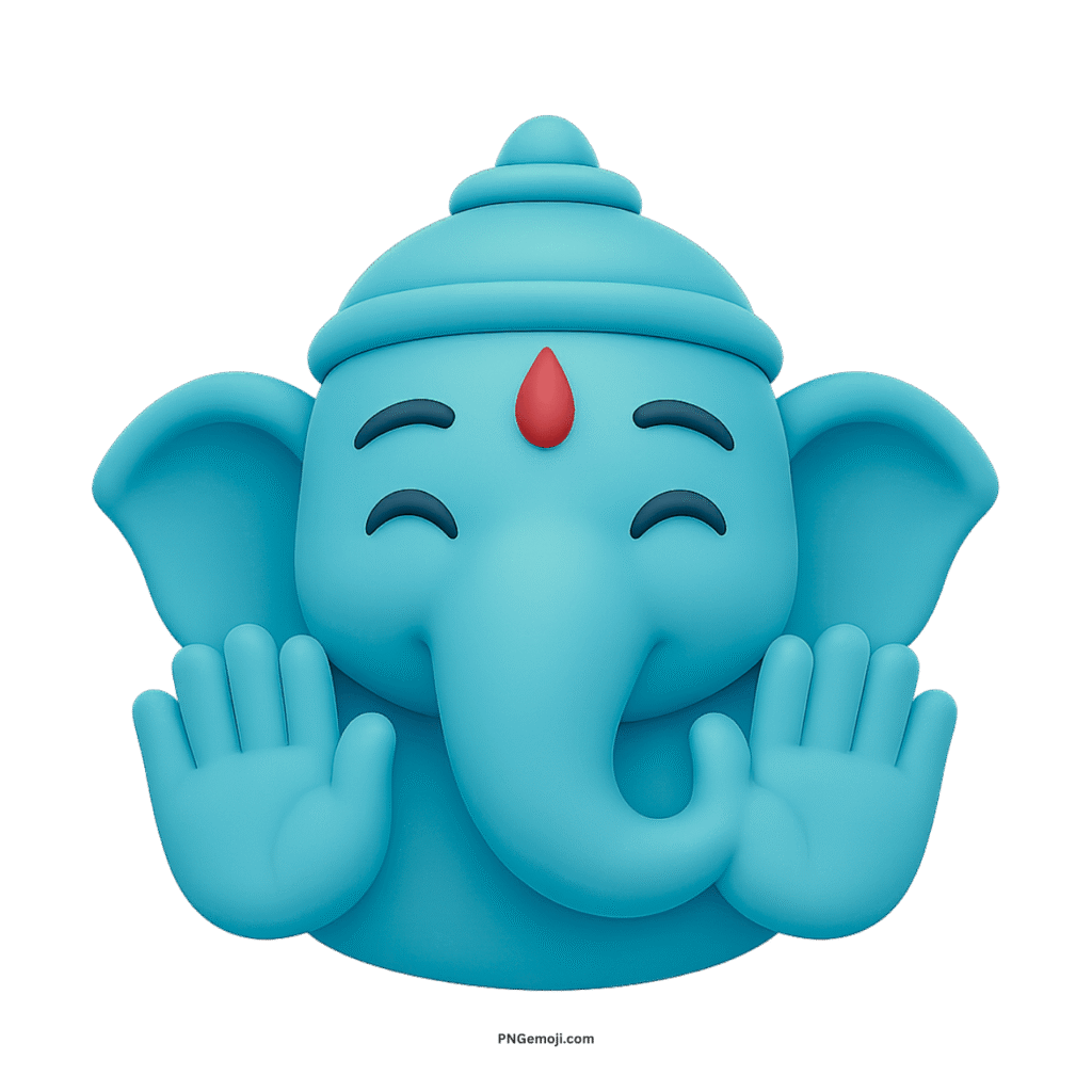 Blue Lord Ganesha emoji smiling with raised hands blessing spiritual Hindu symbol