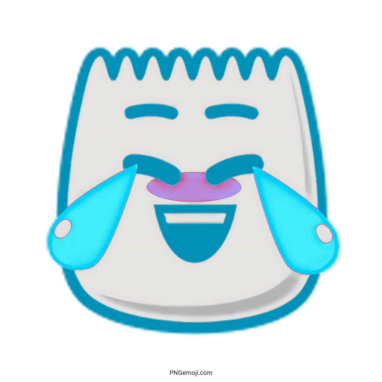 Blue laughing TikTok emoji with tears of joy, cartoon funny face transparent PNG image
