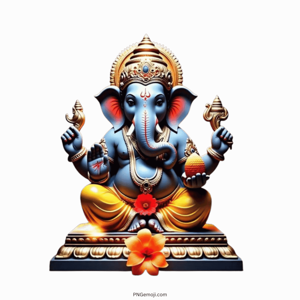 Blue Lord Ganesha statue sitting with ornaments and blessings PNG clipart