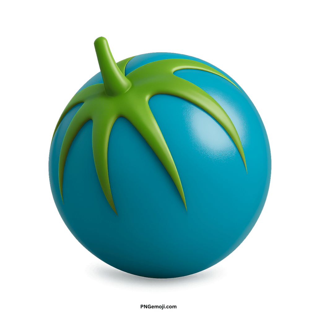 3D blue melon emoji with green stem digital fruit icon illustration