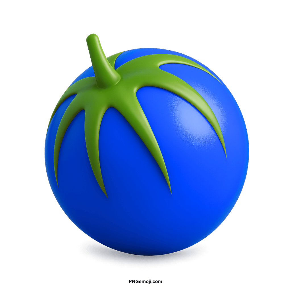 Blue melon emoji with green stem digital fruit symbol for messages and design