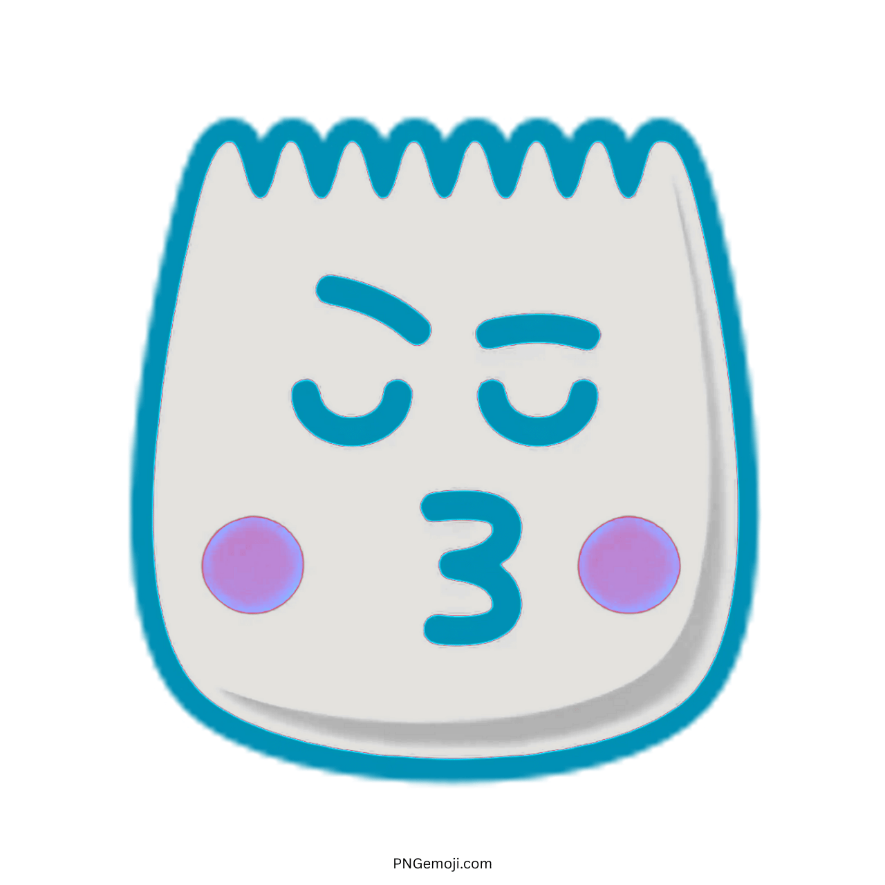 Blue outline TikTok pride emoji kiss face with pink blush cheeks PNG