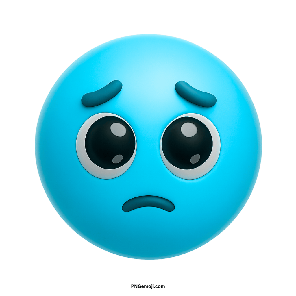 Blue pleading emoji with sad glossy eyes and cute expression showing emotional appeal or request