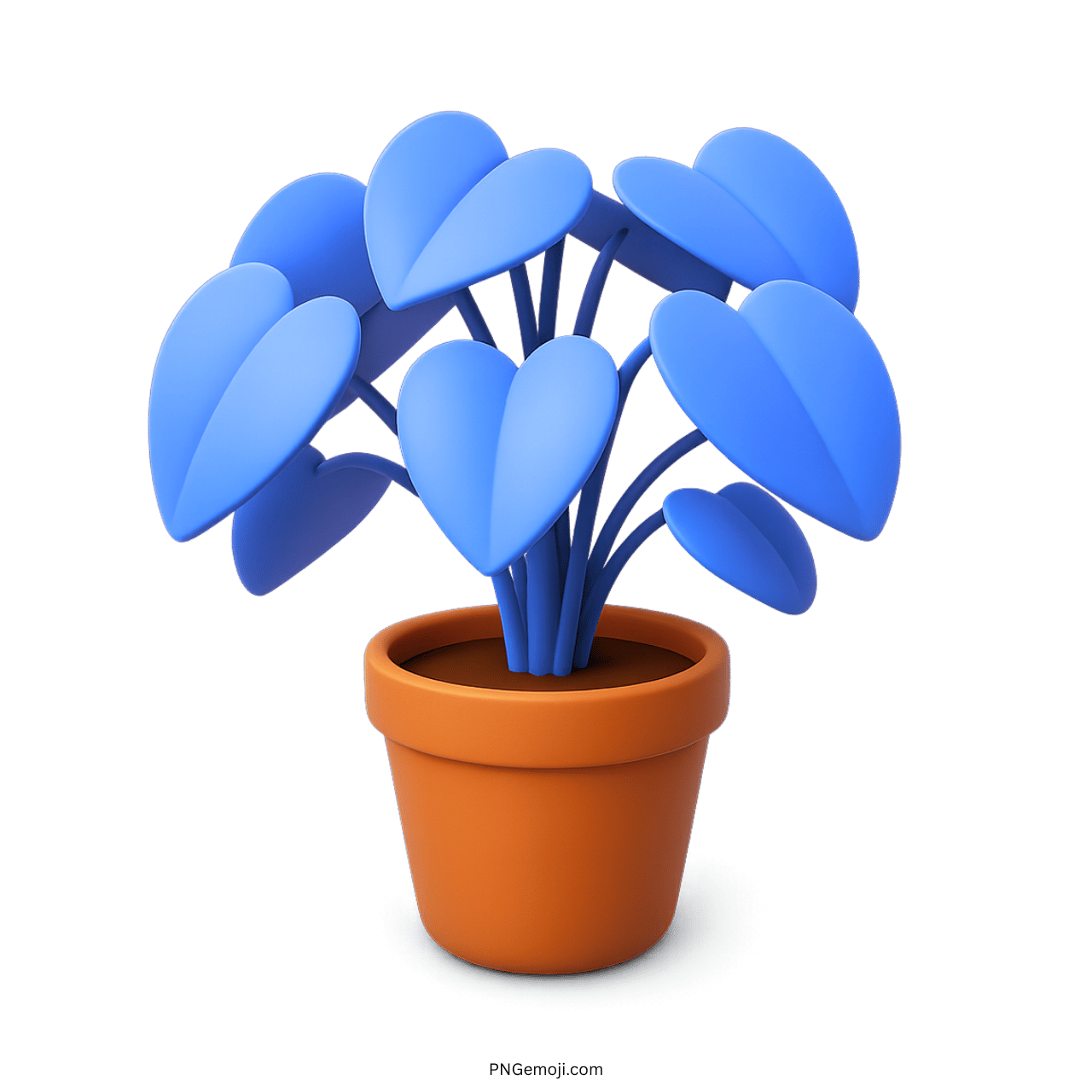 3D blue potted plant emoji with heart-shaped leaves and an orange pot, transparent background
