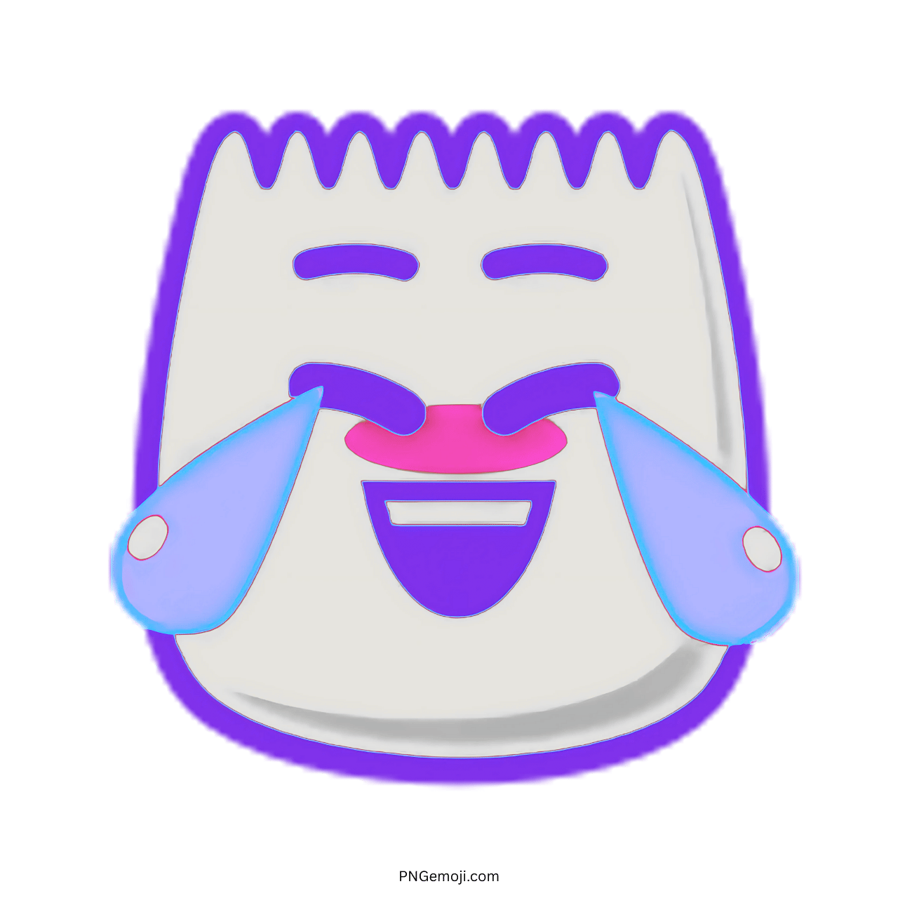 Blue purple laughing TikTok emoji with tears of joy, cartoon funny face transparent PNG