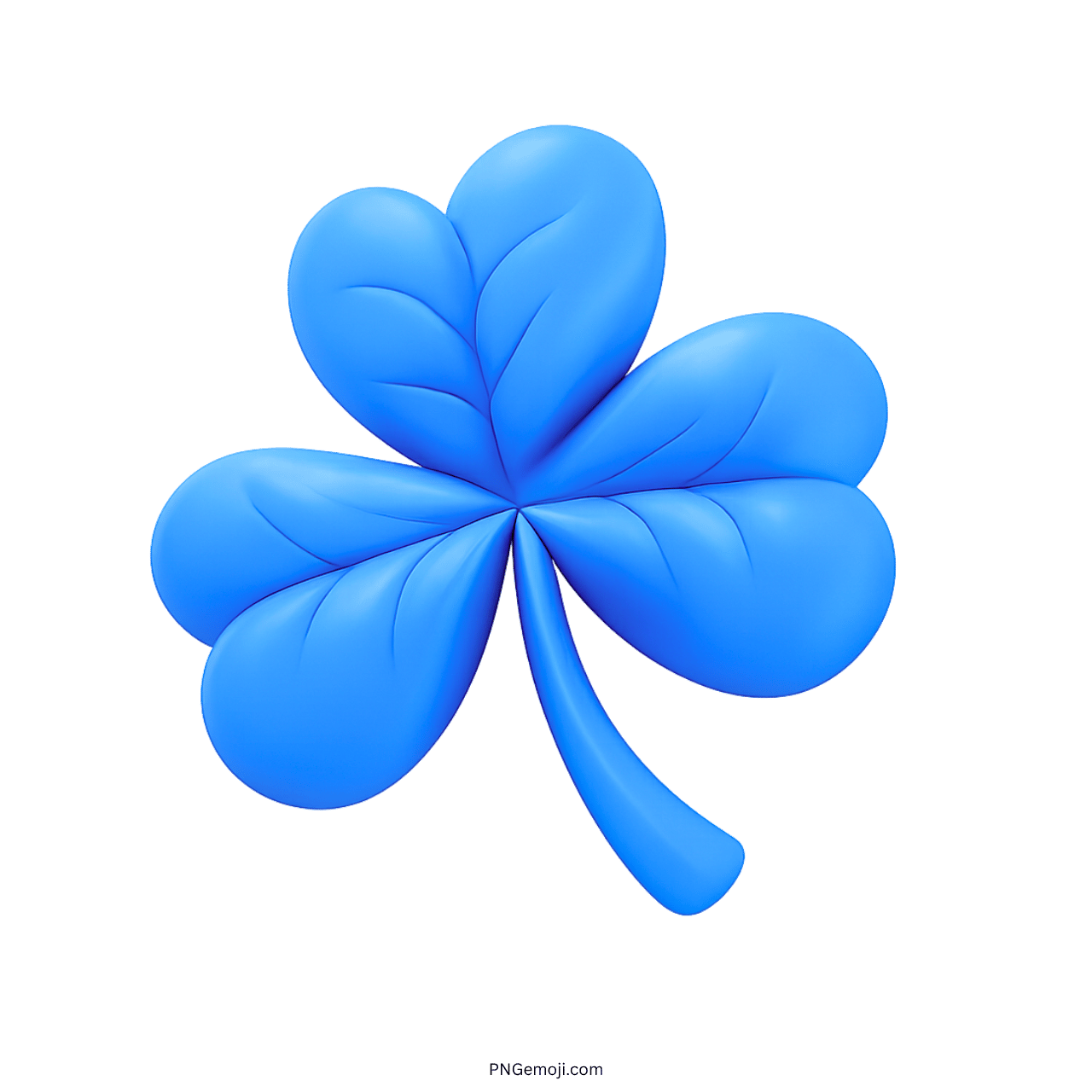 Blue shamrock clover emoji with glossy texture and smooth edges on transparent background