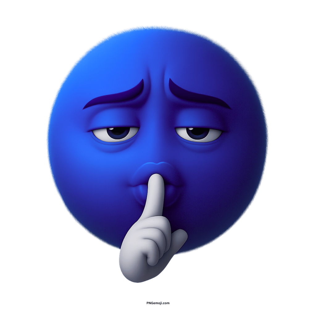 Blue emoji face with finger on lips, shushing expression, symbolizing silence or secret PNG transparent
