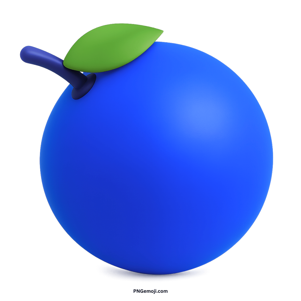 3D blue tangerine emoji with green leaf and stem digital cartoon icon