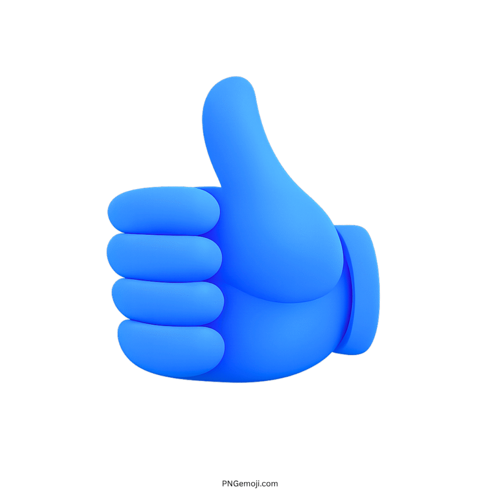 Blue thumbs up emoji in 3D style on a transparent background