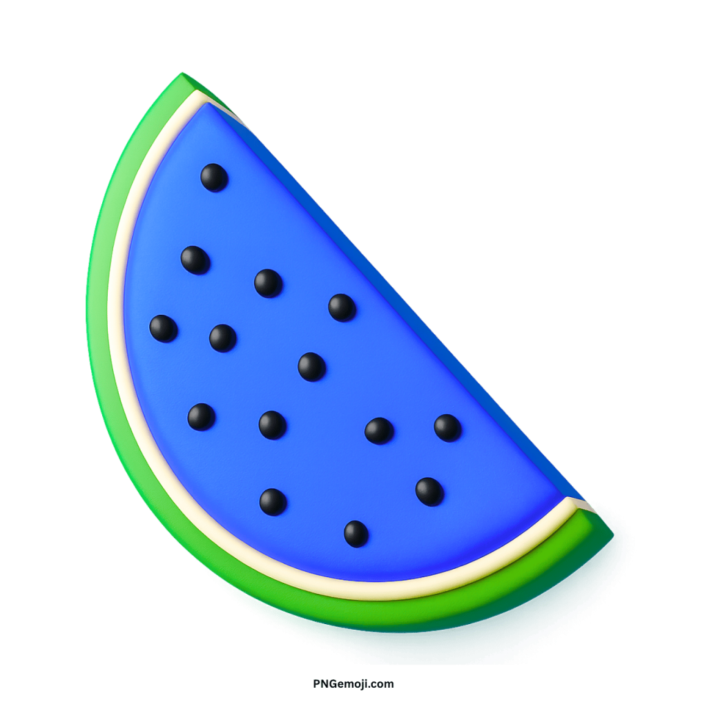 Blue watermelon emoji slice with seeds, colorful fruit icon, modern 3D design