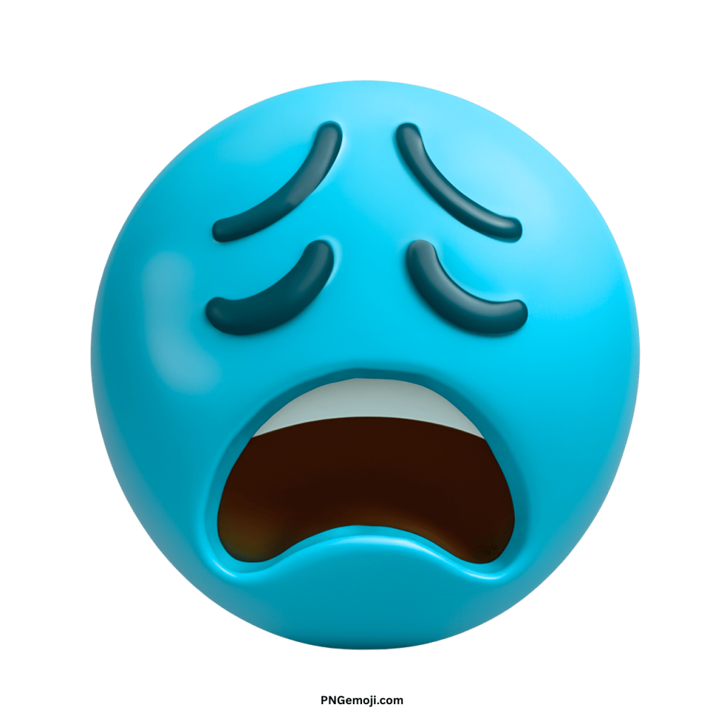 Blue weary emoji face showing exhaustion, sadness, stress, and emotional fatigue expression