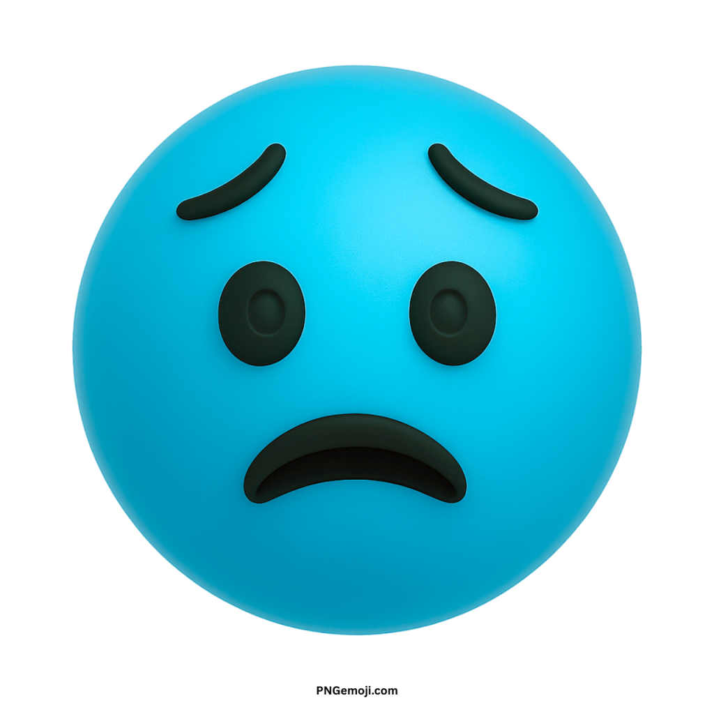 Blue worried face emoji with anxious sad scared expression showing nervousness and fear