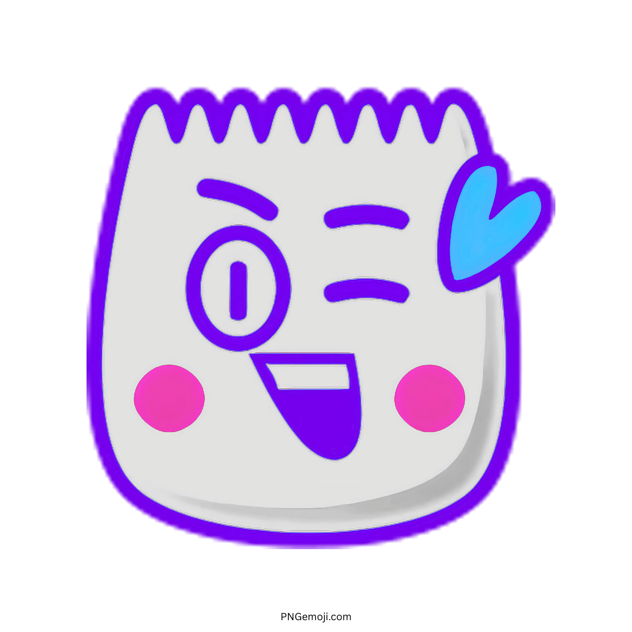 Winking Blink TikTok emoji with heart-shaped blue detail and bright blue outline, cheerful expression.