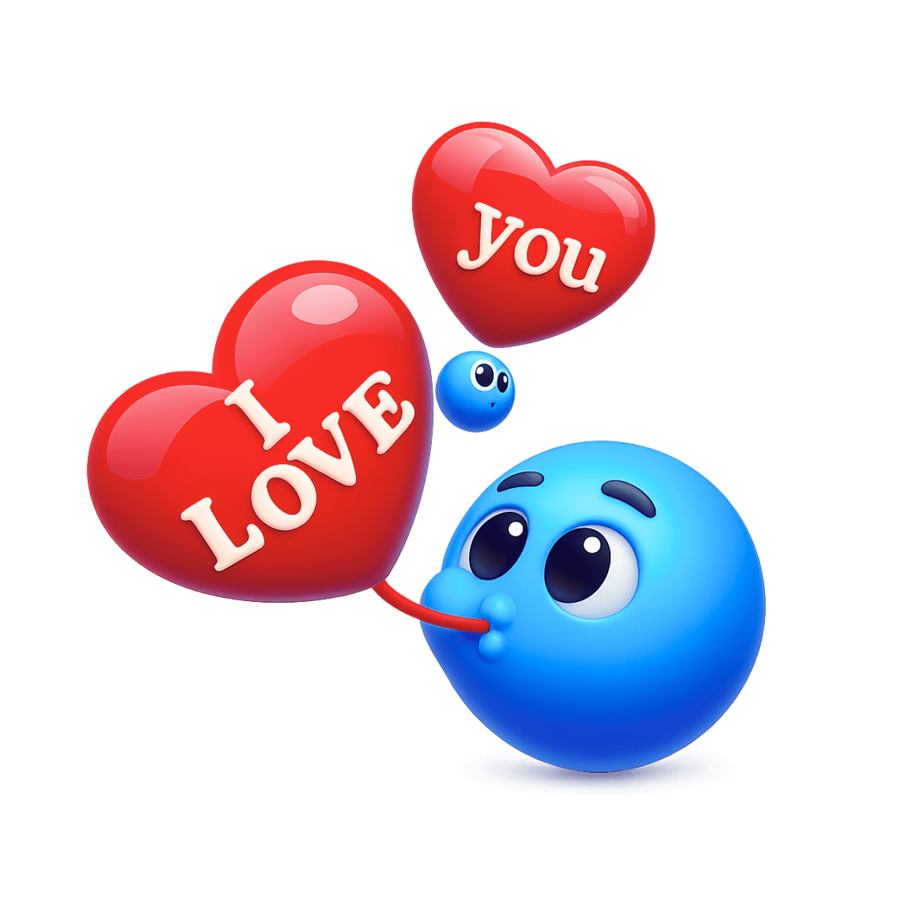 Blue emoji blowing heart bubbles with I love you romantic cute expression