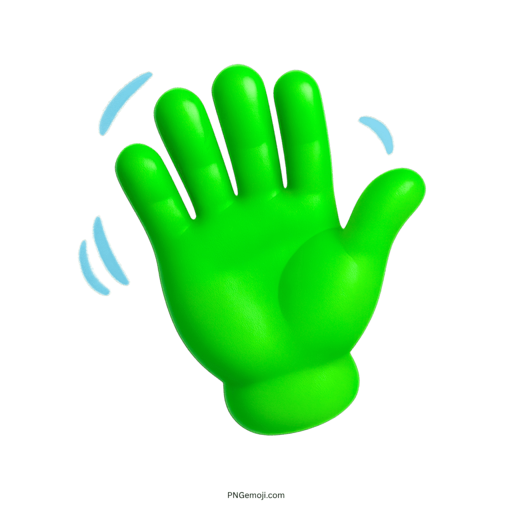 Green waving hand emoji, bye bye gesture for farewell in 3D style