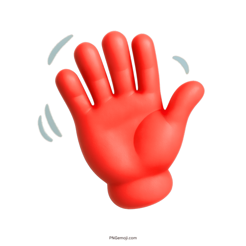 Red waving hand emoji, a friendly farewell gesture in 3D style