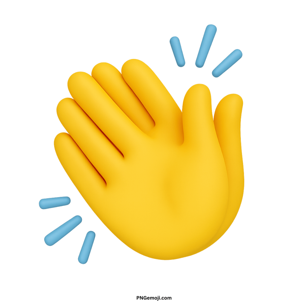3D yellow clapping hands emoji showing applause gesture with blue motion celebration lines