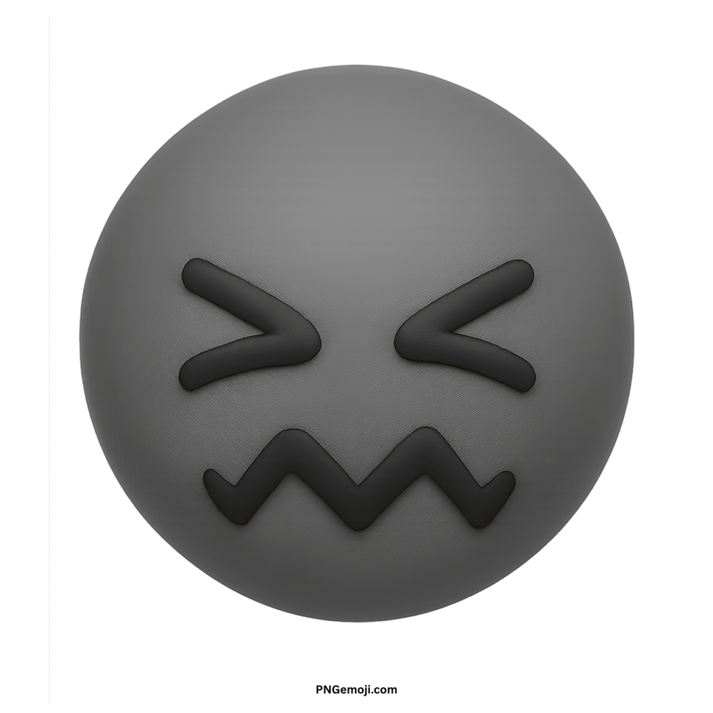 Gray confounded face emoji with scrunched eyes and zigzag mouth showing stress and frustration