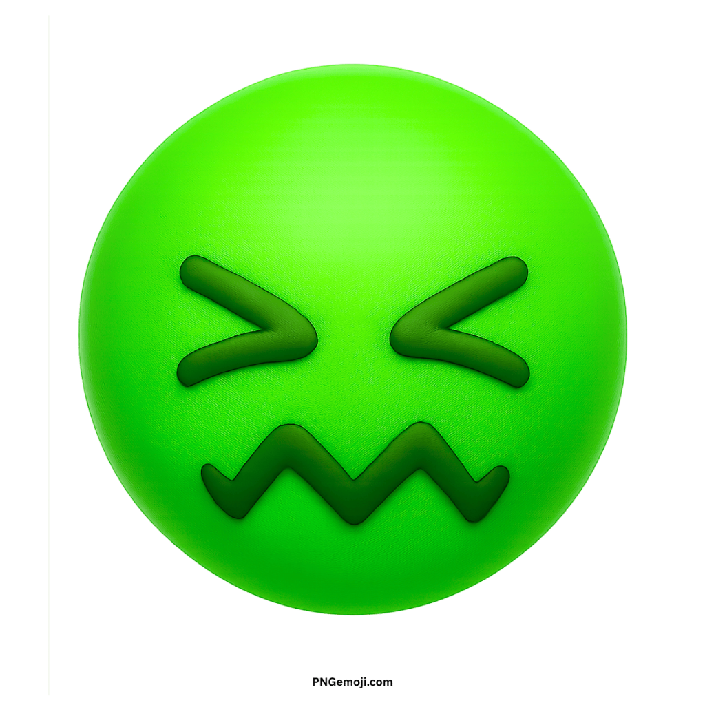 Green confounded face emoji with scrunched eyes and zigzag mouth showing stress and frustration