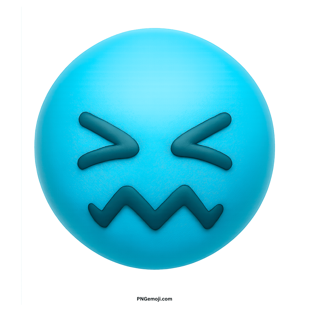 Light blue confounded face emoji with scrunched eyes and zigzag mouth expressing stress and worry