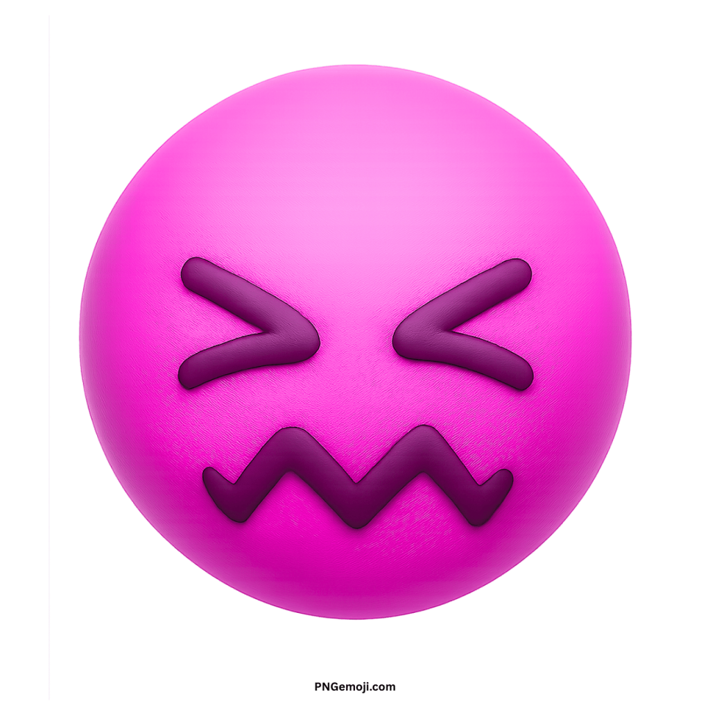 Pink confounded face emoji with scrunched eyes and zigzag mouth showing stress and frustration