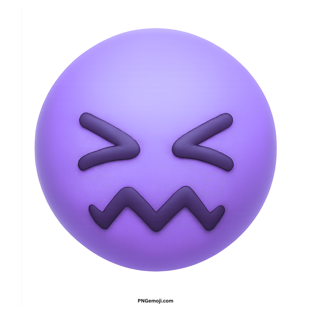 Purple confounded face emoji with scrunched eyes and zigzag mouth showing stress and frustration