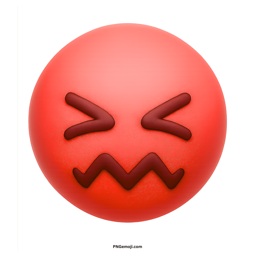 Red confounded face emoji with scrunched eyes and zigzag mouth expressing anger and frustration