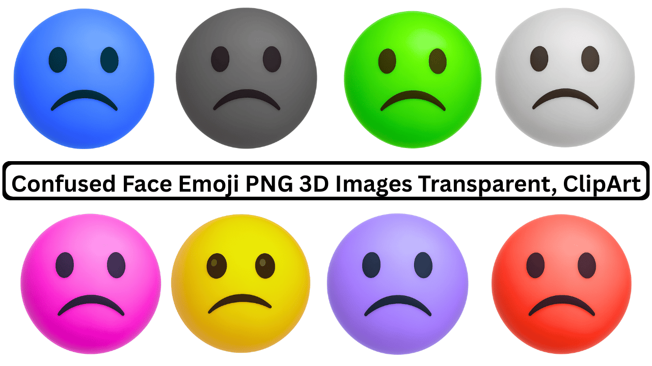 Multicolor confused face emoji PNG 3D icons with sad frown expression for chat and design