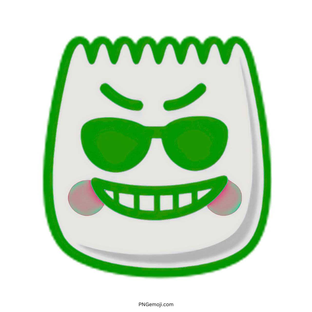 Cool TikTok Emoji with green sunglasses and a playful grin.