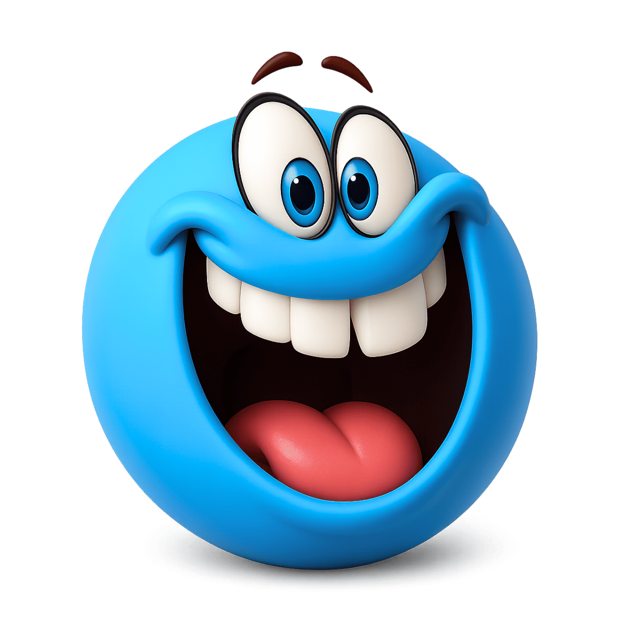Crazy smile emoji with wide mouth, big eyes, teeth, and tongue cartoon expression
