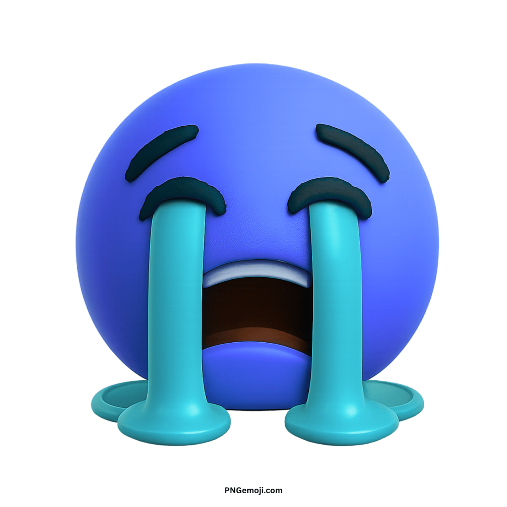 Crying emoji face with big tears streaming down expressing sadness and emotional feelings
