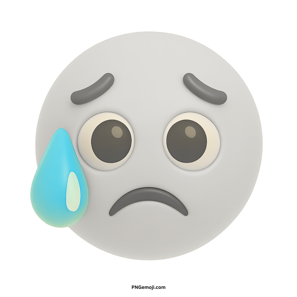 3D crying relieved emoji with white face, sad eyes, single tear expression