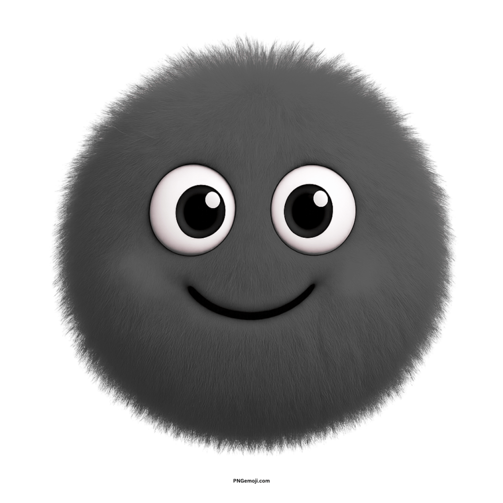 Black furry emoji with big eyes and a simple happy smile on transparent background