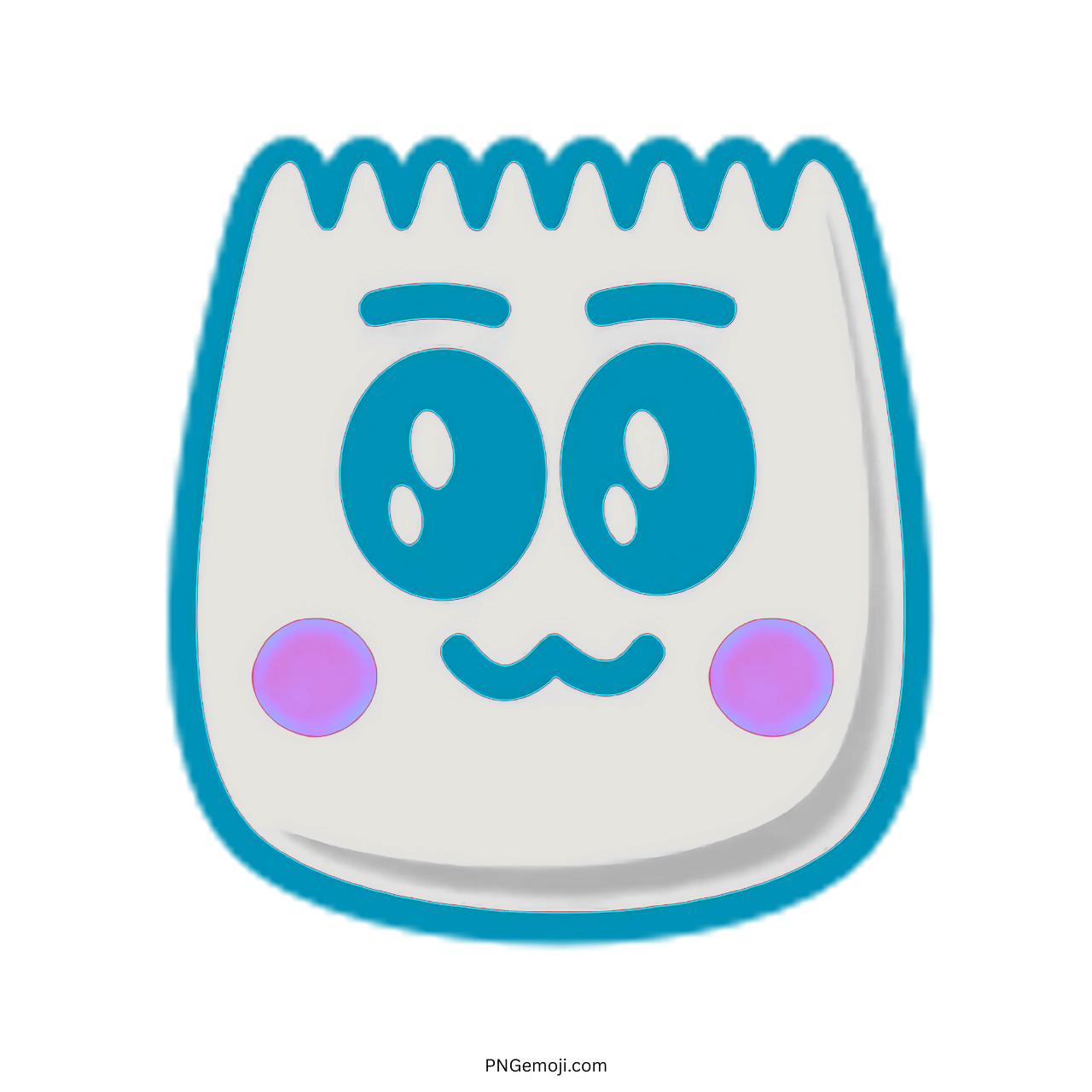 Adorable blue TikTok emoji with big eyes and rosy cheeks in PNG format