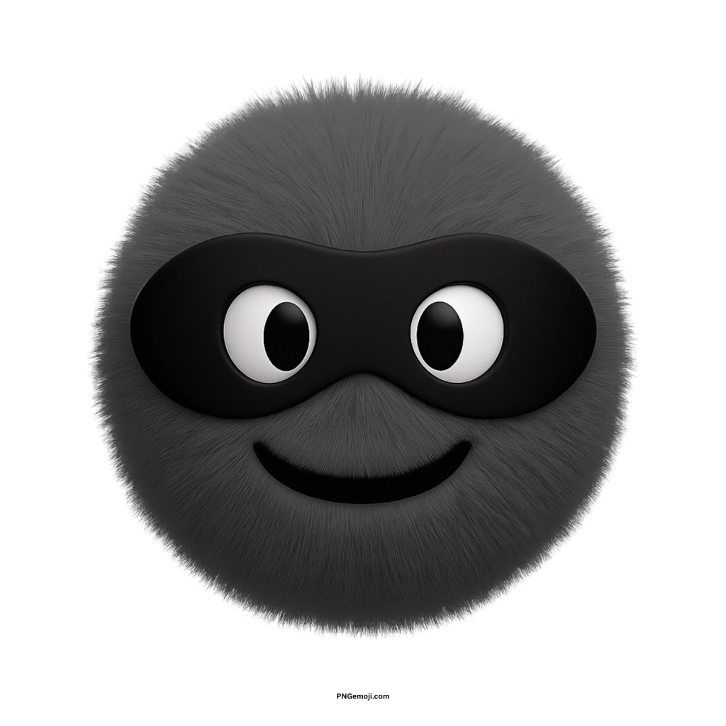 Furry round ninja emoji face with mask and smiley cartoon expression