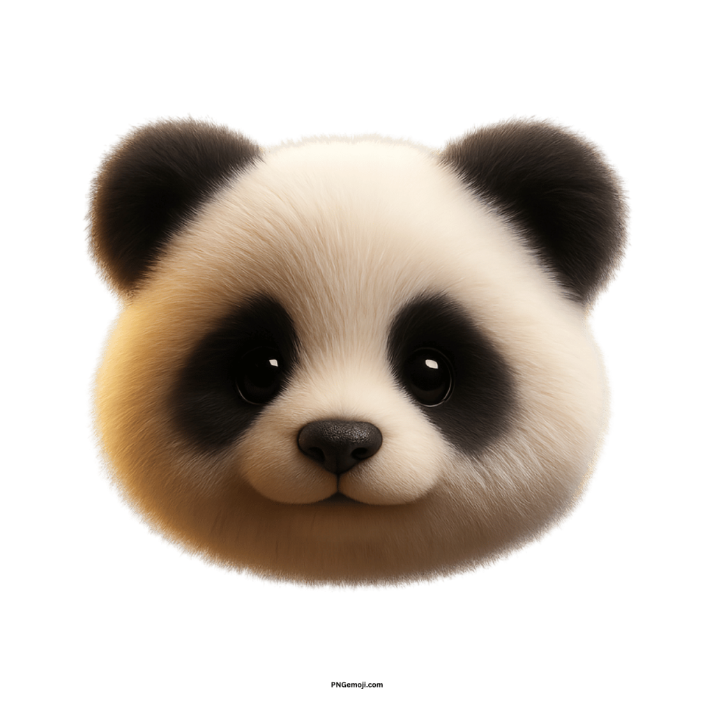 Fluffy cute panda emoji with big black eyes and soft furry face