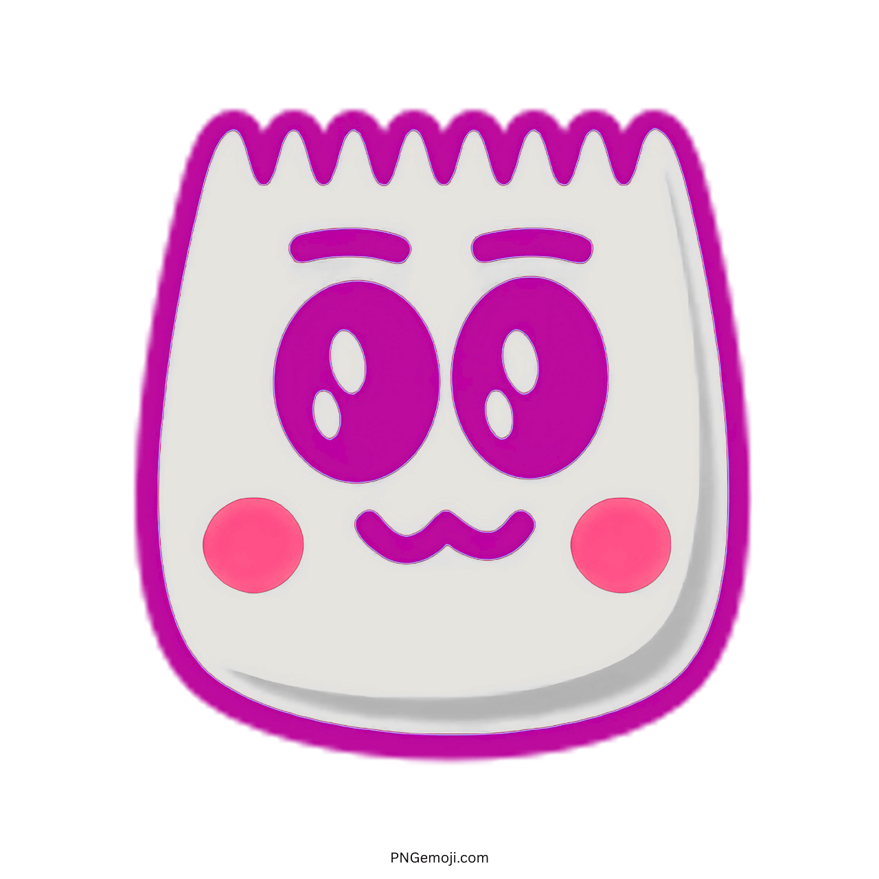 Cute purple TikTok emoji with big eyes and rosy cheeks in PNG format