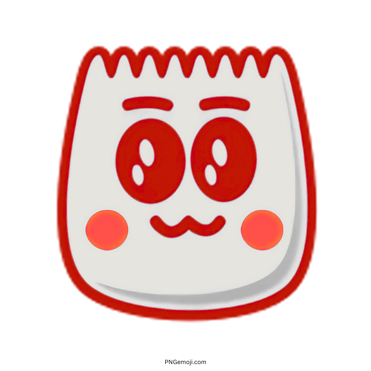 Adorable red TikTok emoji with large eyes and rosy cheeks in PNG format