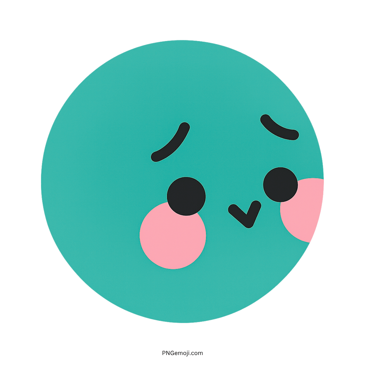 Teal blushing emoji face with shy adorable expression and pink cheeks PNG