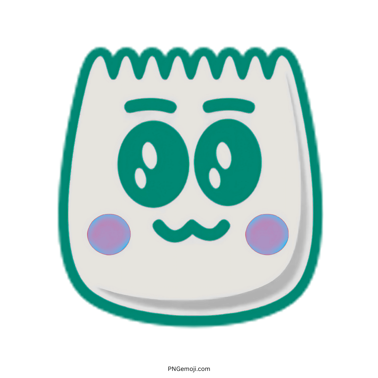 Cute teal TikTok emoji with large eyes and soft cheeks in PNG format