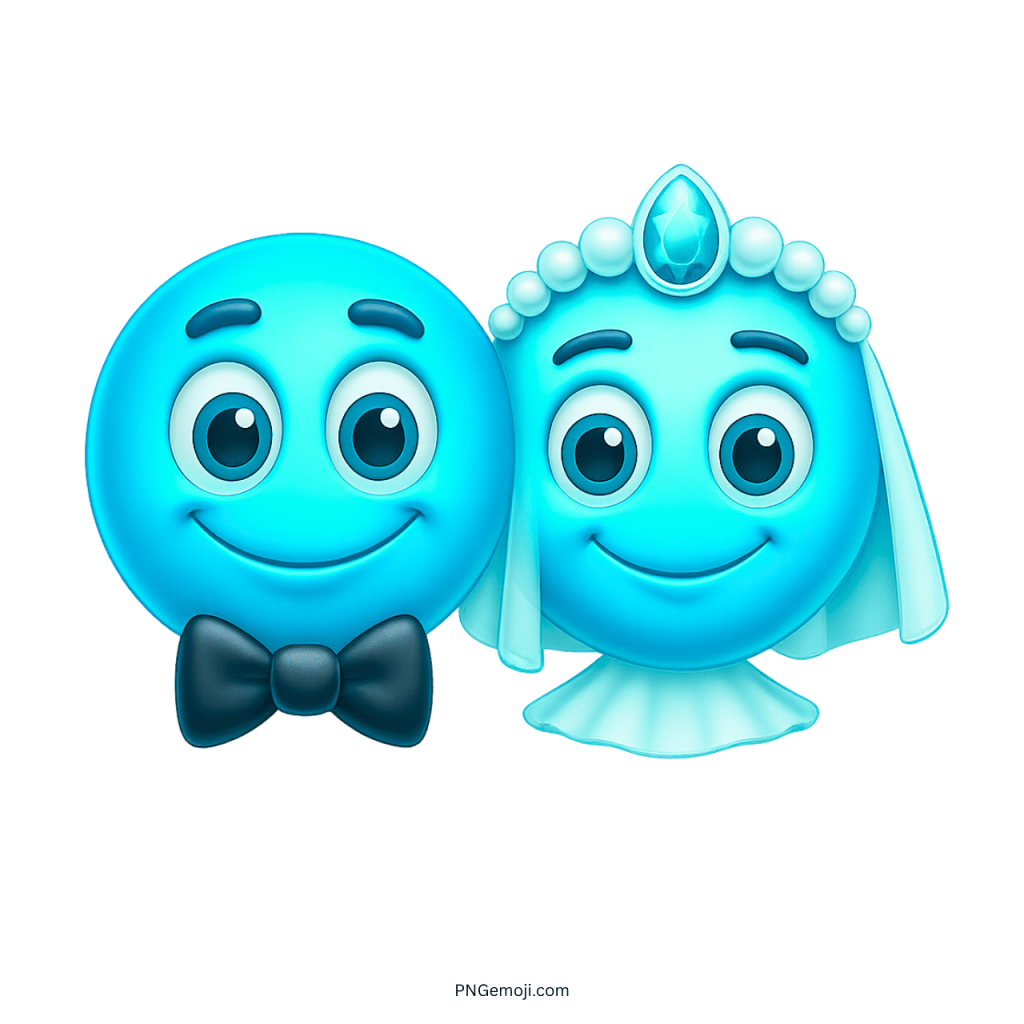 Cyan wedding smiley emoji couple with bride in veil and groom in bow tie