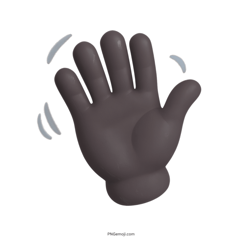 Dark gray waving hand emoji in 3D style with motion lines
