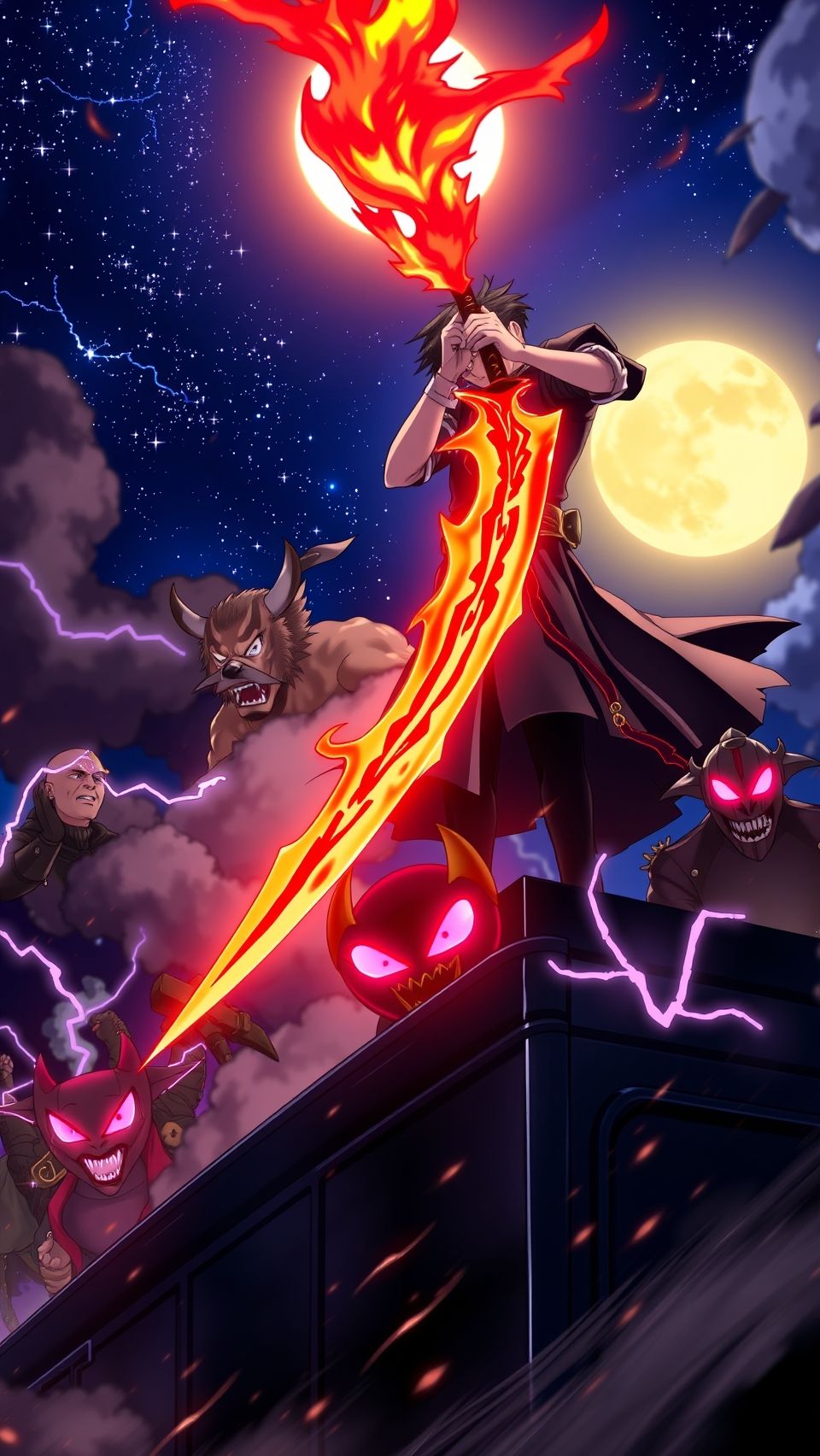 Demon Slayer Mugen Train anime wallpaper featuring Tanjiro with fiery sword battling demons
