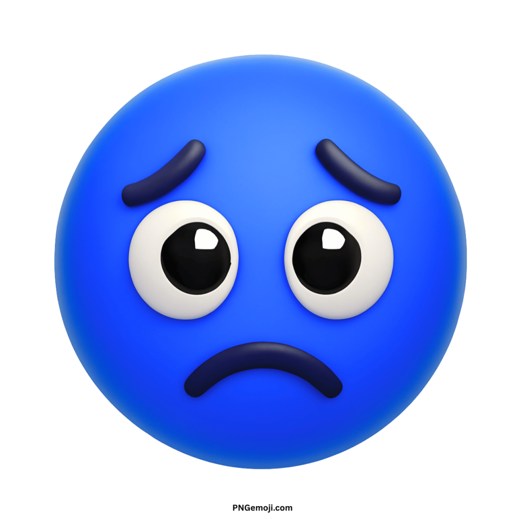 Blue disappointed face emoji with sad expression and big eyes 3D icon illustration