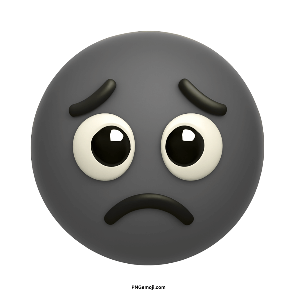 Gray disappointed face emoji with sad expression and big eyes 3D illustration
