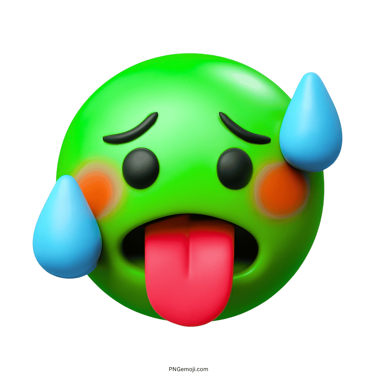Green face with sweat and tongue out, expressing disgust.