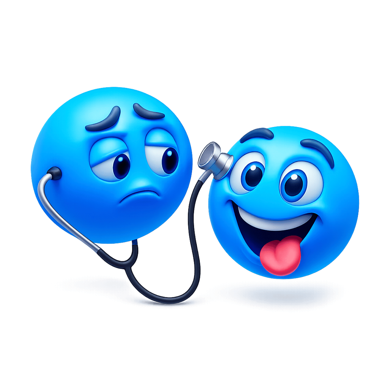 3D blue emoji doctor checking another emoji with stethoscope cartoon style