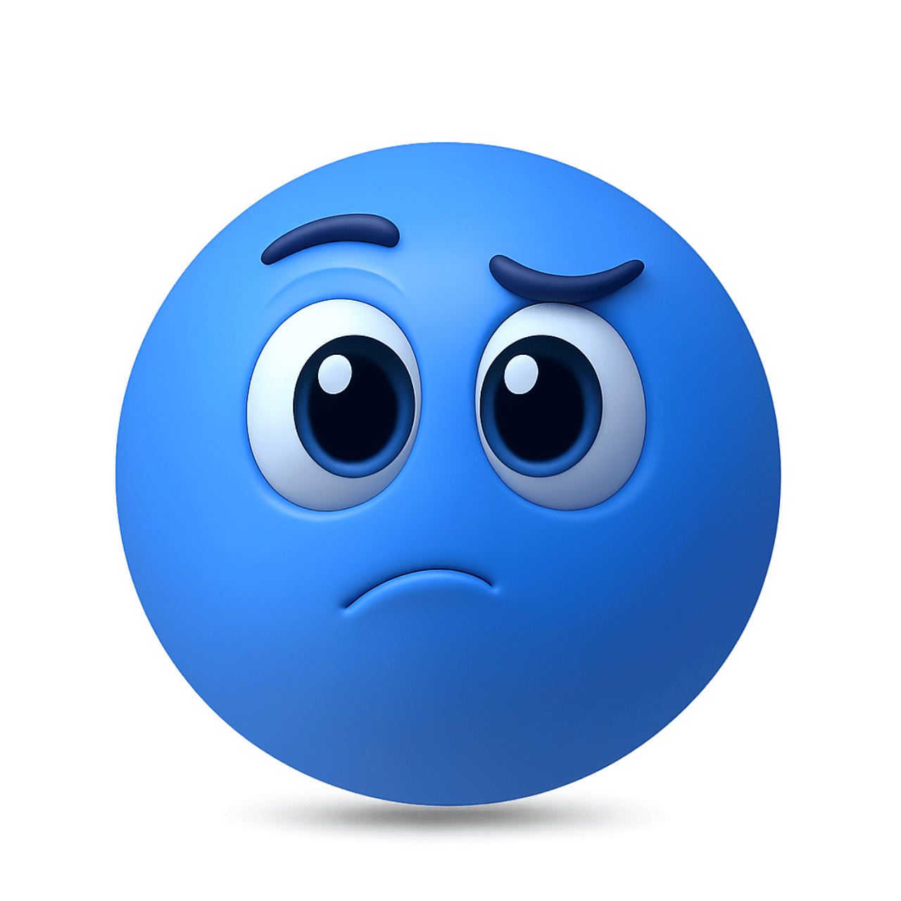Dubious emoticon emoji with raised eyebrows and confused blue face expression in 3D style