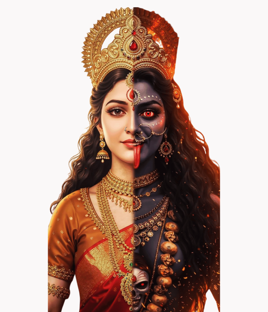 Durga PNG image with half goddess Durga and half Kali face free download