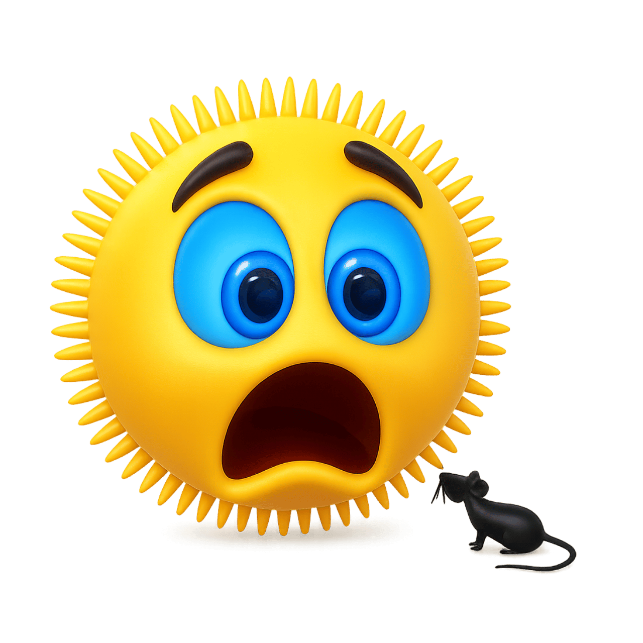3D Eek emoji with scared expression and frightened reaction to small black mouse